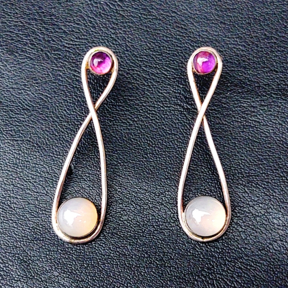 Vintage signed GFMW Amethyst & Moonstone Sterling Earring